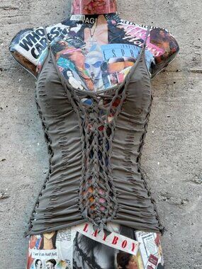 ♡ dark forest shredded cut-out cami ♡